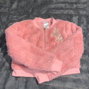 Faux Fur Little Girl Bolero Jacket with Gold Sequin Unicorn size 6